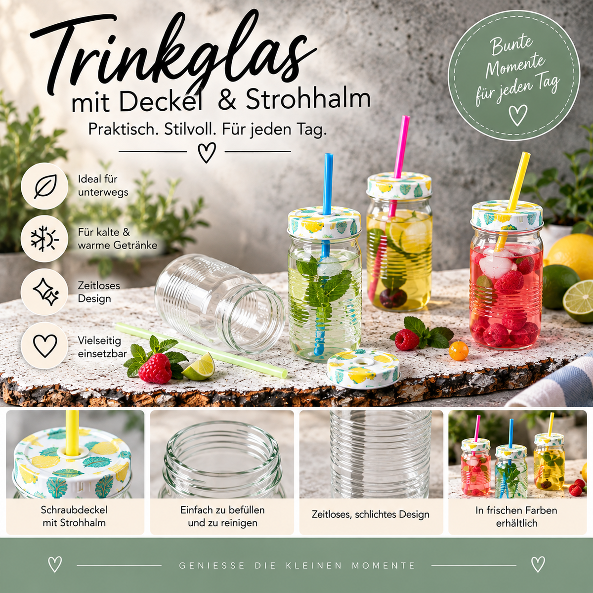 Glas mit Trinkhalm pro Stück