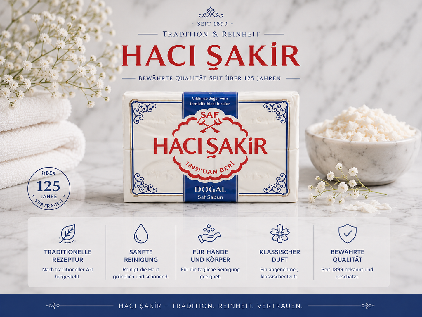 Seife Haci Sakir Natur – 4 Stück x 150 g (600 g)