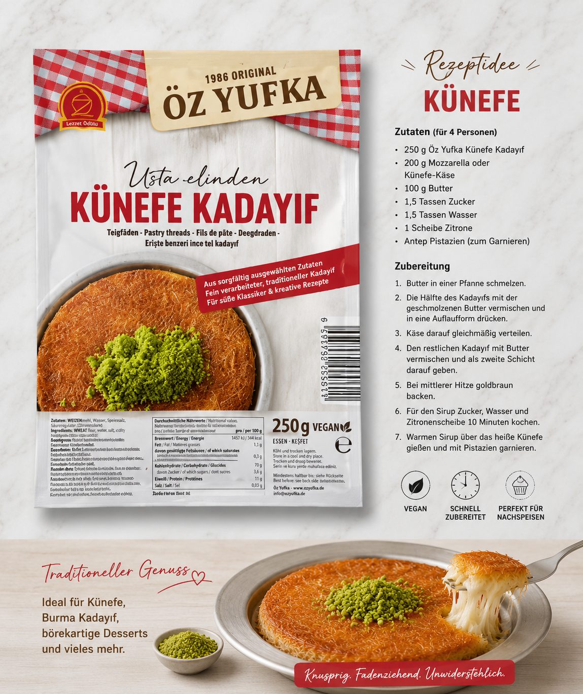 Künefe Kadayif Teigfäden Engelshaar 250g Dubai 🍫 geeignet fein zerkleinert