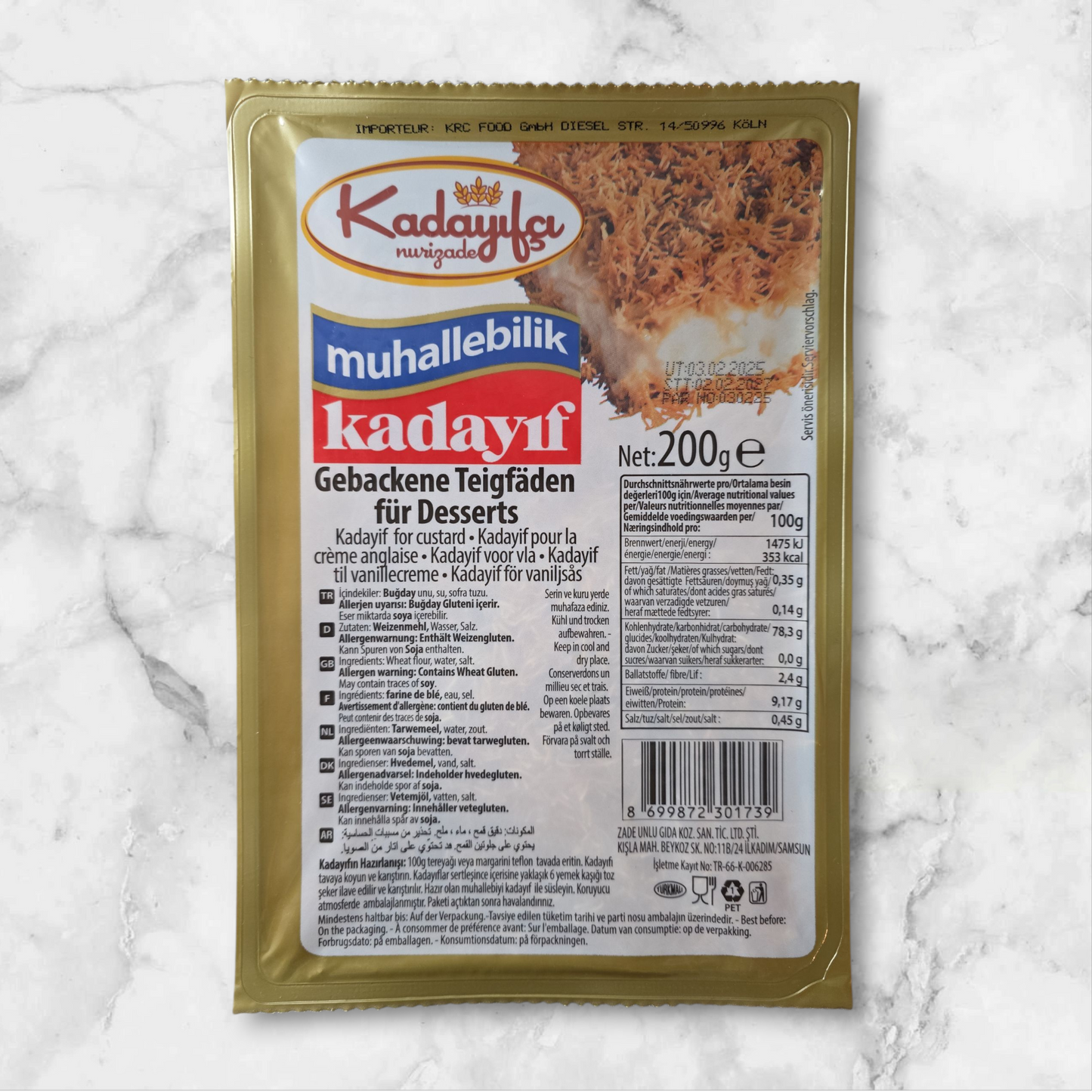 Gerösteter Teigfaden Kadayif für die Tafel-Schokolade 🍫