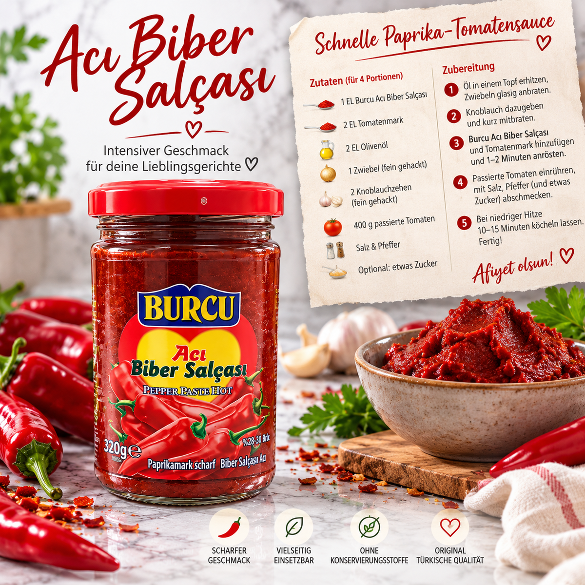 Paprikamark scharf im Glas Aci Biber Salcasi 320g