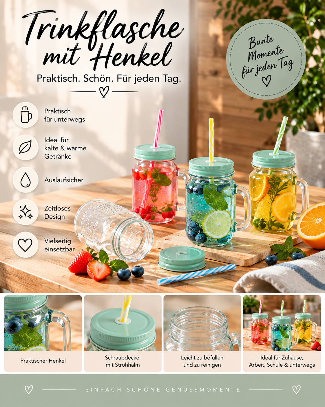 Glas mit Trinkhalm pro Stück