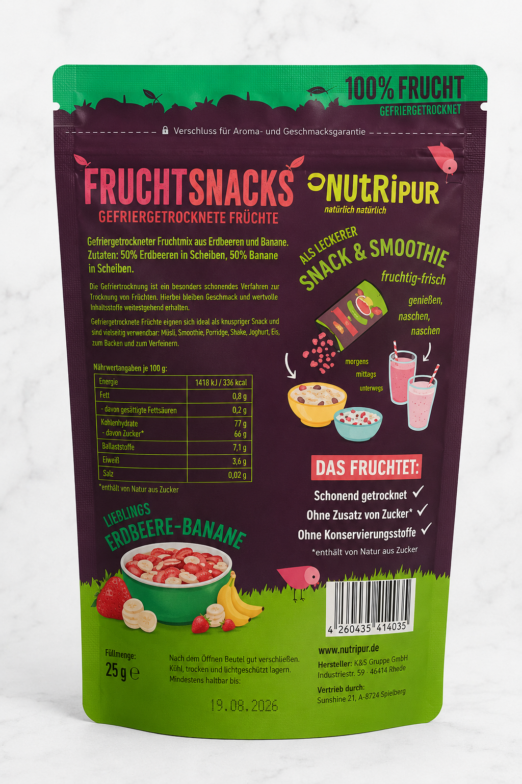 Gefriergetrocknete Erdbeere und Banane